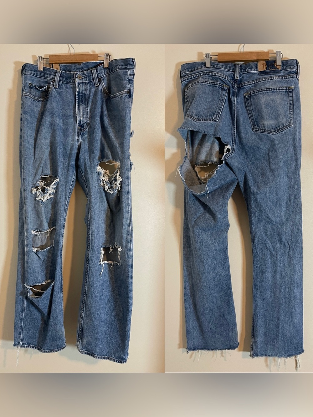 Gap Jeans Womens XL Blue Distressed Dark Stonewashed Easy Fit Straight Upcycled